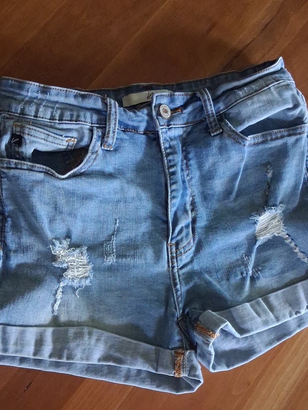 KanCan Light Blue Distressed Roll-Hem Jean Shorts